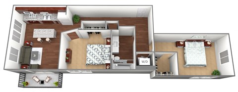 Floor plan for 2 beds, 1 bath, 831 sqft